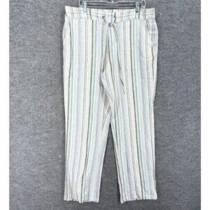 For Cynthia Pants Women XL White Striped High Rise Drawstring Flat Front Chino